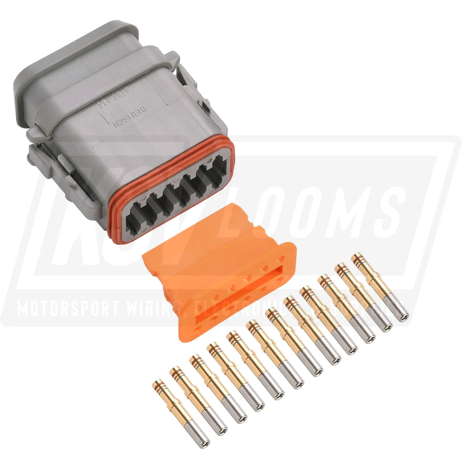 12-Way Deutsch DT06-12SA-E008 Plug Connector Kit (Gold Sockets 20-16 AWG)