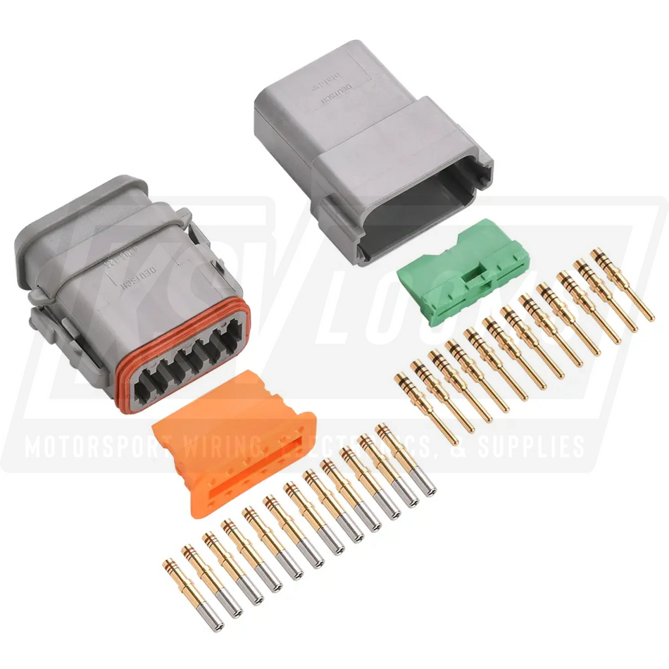 12-Way Mated Deutsch DT (Key A) Connector Kit DT04-12PA and DT06-12SA-E008 (Gold 20-16 AWG)