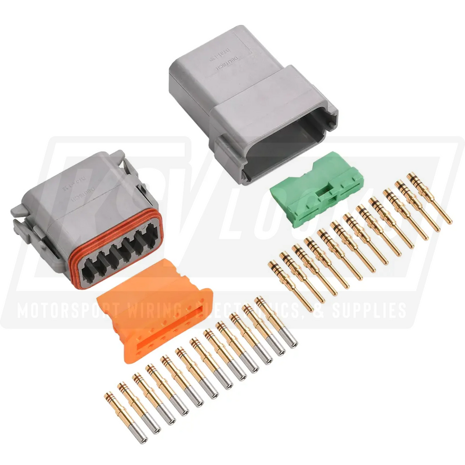 12-Way Mated Deutsch DT (Key A) Connector Kit DT04-12PA and DT06-12SA (Gold 20-16 AWG)