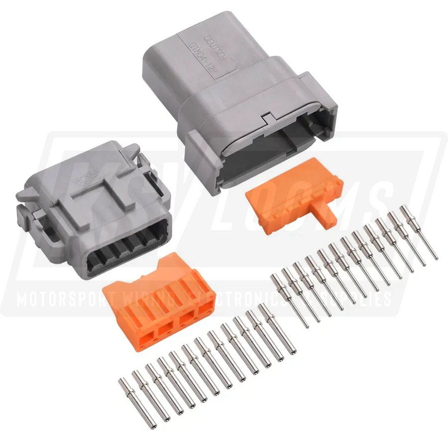 12-Way Mated Deutsch DTM Connector Kit DTM04-12PA and DTM06-12SA (Nickel 24-20 AWG)