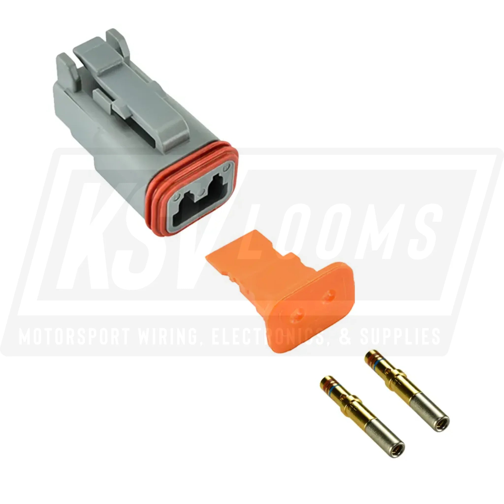 2-Way Deutsch DT06-2S Plug Connector Kit (Gold Sockets 20-16 AWG)