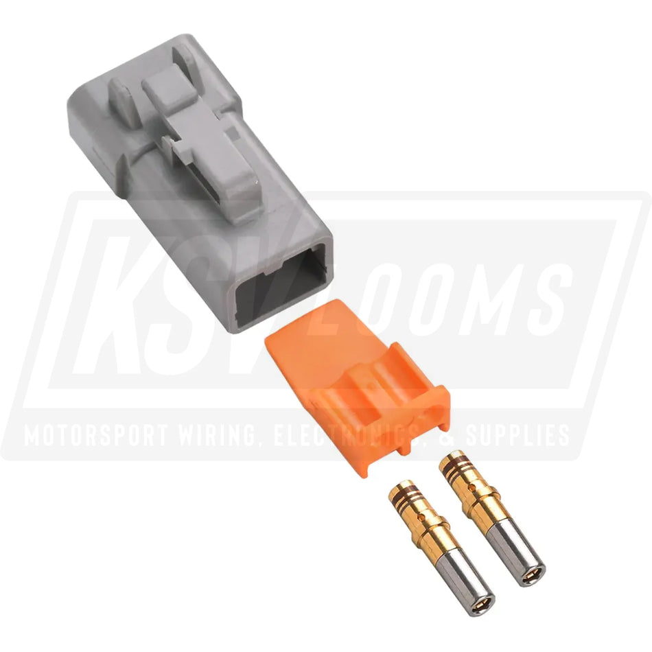 2-Way Deutsch DTP06-2S Plug Connector Kit (Gold Sockets 14-12 AWG)
