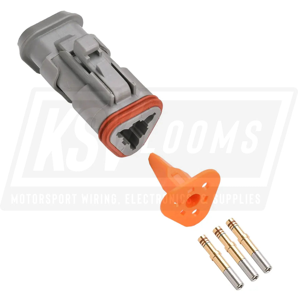 3-Way Deutsch DT06-3S-E008 Plug Connector Kit (Gold Sockets 20-16 AWG)