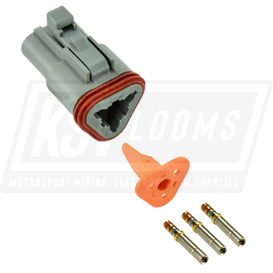 3-Way Deutsch DT06-3S Plug Connector Kit (Gold Sockets 20-16 AWG)