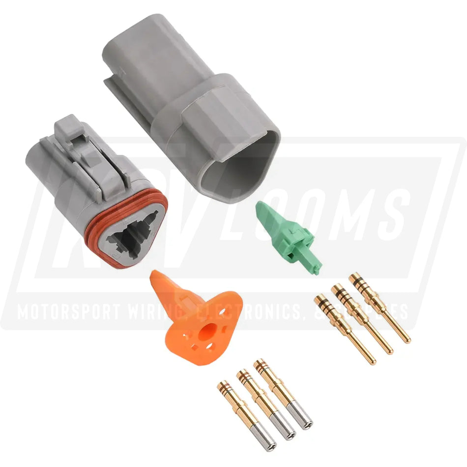 3-Way Mated Deutsch DT Connector Kit DT04-3P and DT06-3S (Gold 20-16 AWG)
