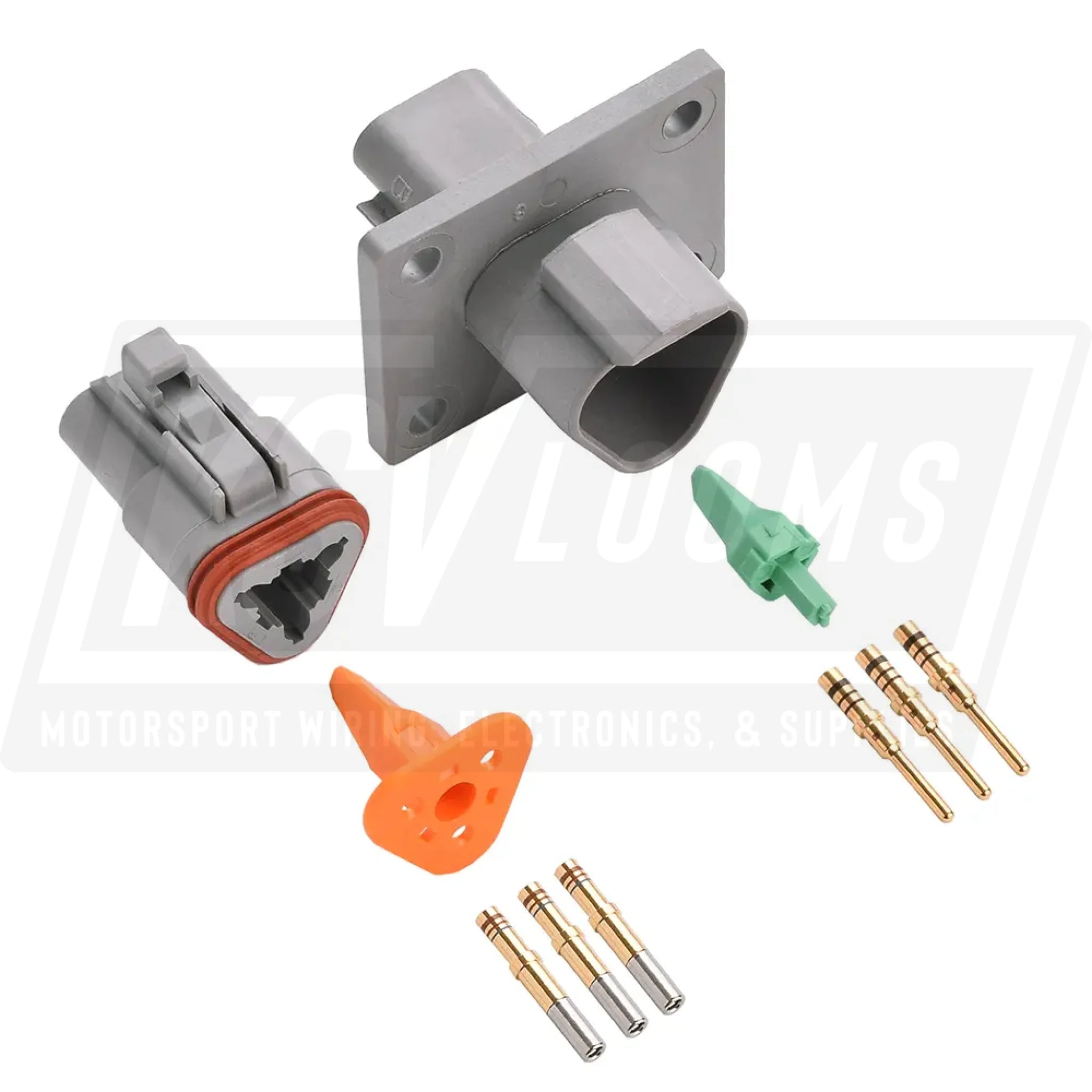 3-Way Mated Deutsch DT Connector Kit DT04-3P-L012 and DT06-3S (Gold 20-16 AWG)