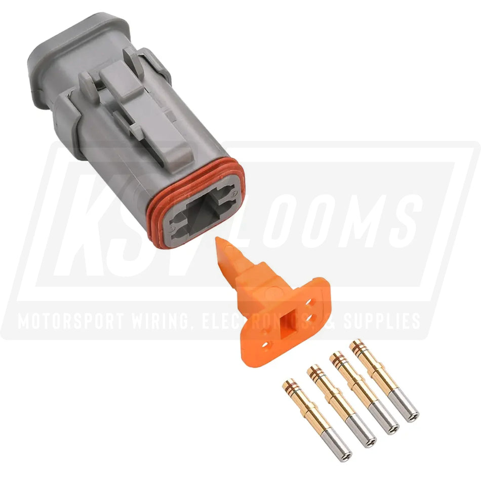 4-Way Deutsch DT06-4S-E008 Plug Connector Kit (Gold Sockets 20-16 AWG)