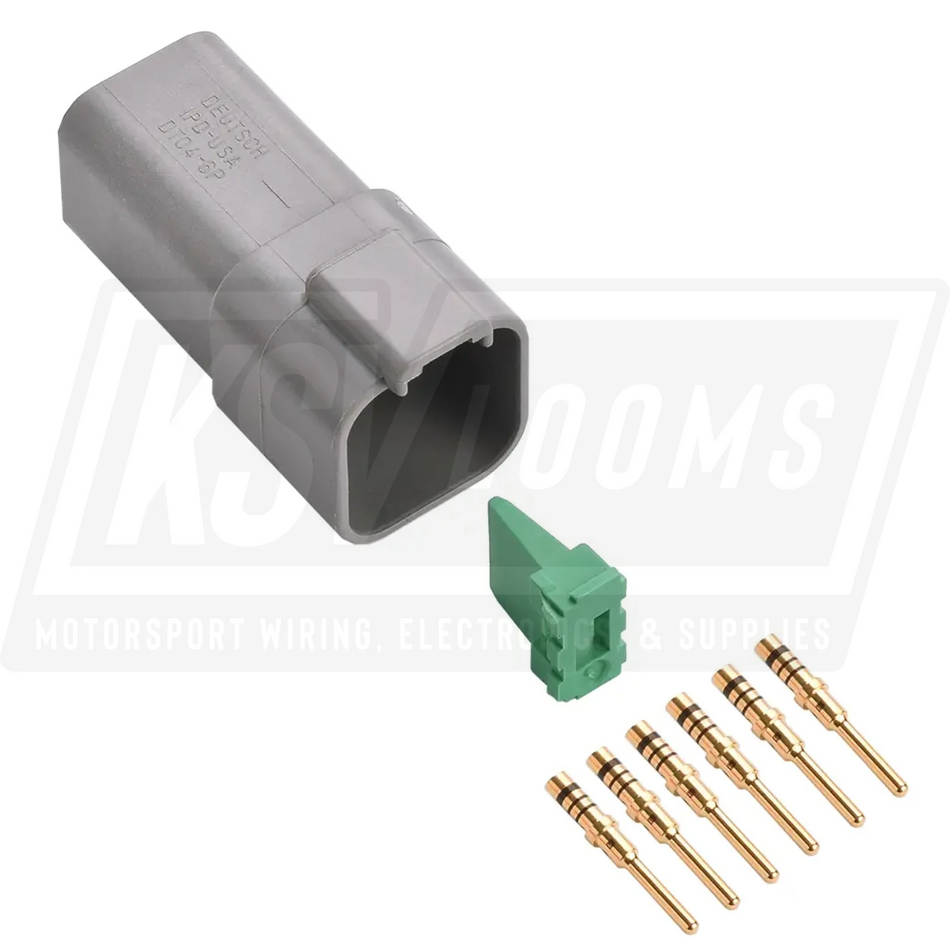 6-Way Deutsch DT04-6P Receptacle Connector Kit (Gold Pins 20-16 AWG)