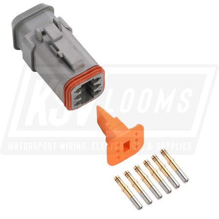 6-Way Deutsch DT06-6S-E008 Plug Connector Kit (Gold Sockets 20-16 AWG)