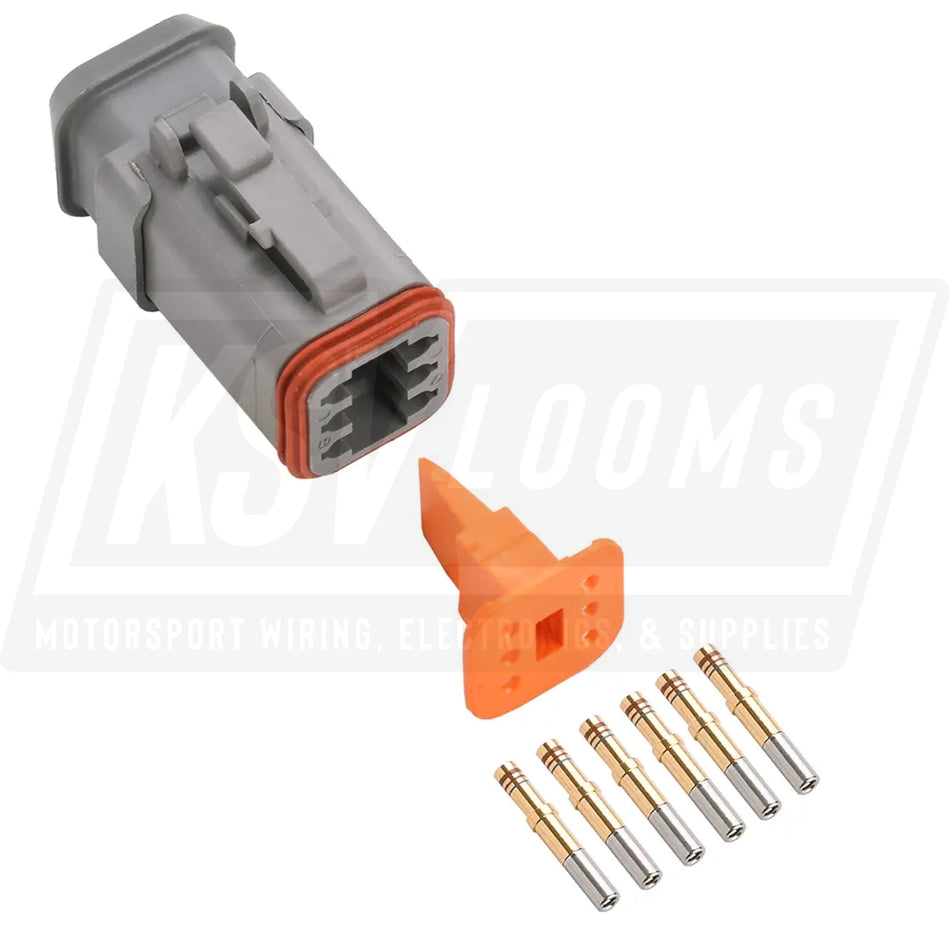6-Way Deutsch DT06-6S-E008 Plug Connector Kit (Gold Sockets 20-16 AWG)