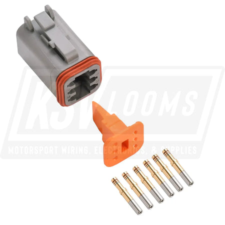 6-Way Deutsch DT06-6S Plug Connector Kit (Gold Sockets 20-16 AWG)