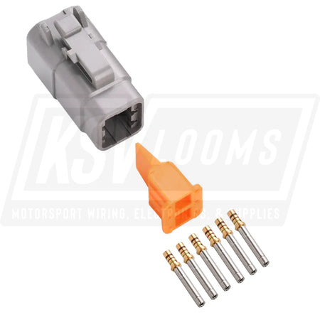 6-Way Deutsch DTM06-6S Plug Connector Kit (Gold Sockets 24-20 AWG)