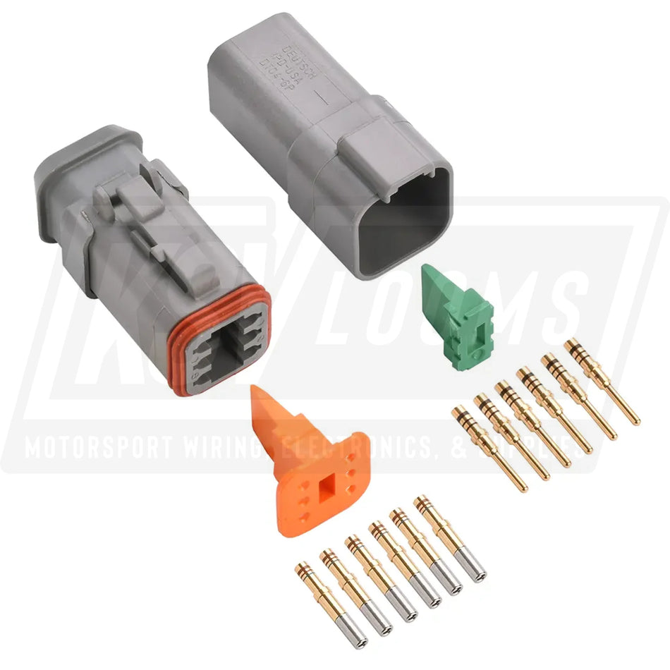 6-Way Mated Deutsch DT Connector Kit DT04-6P and DT06-6S-E008 (20-16 AWG)