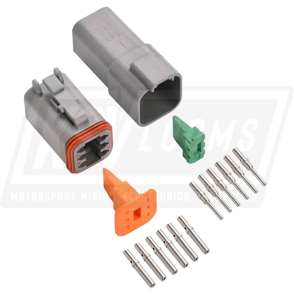 6-Way Mated Deutsch DT Connector Kit DT04-6P and DT06-6S (Nickel 20-16 AWG)