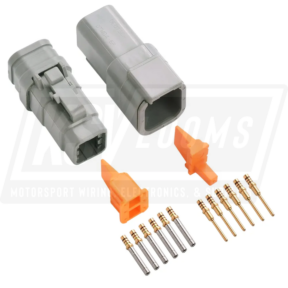 6-Way Mated Deutsch DTM Connector Kit DTM04-6P and DTM06-6S-E007 (Gold 24-20 AWG)