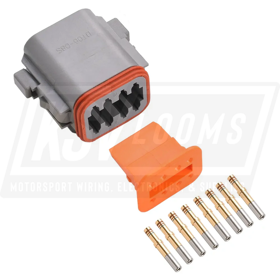 8-Way Deutsch DT06-08SA Plug Connector Kit (Gold Sockets 20-16 AWG)