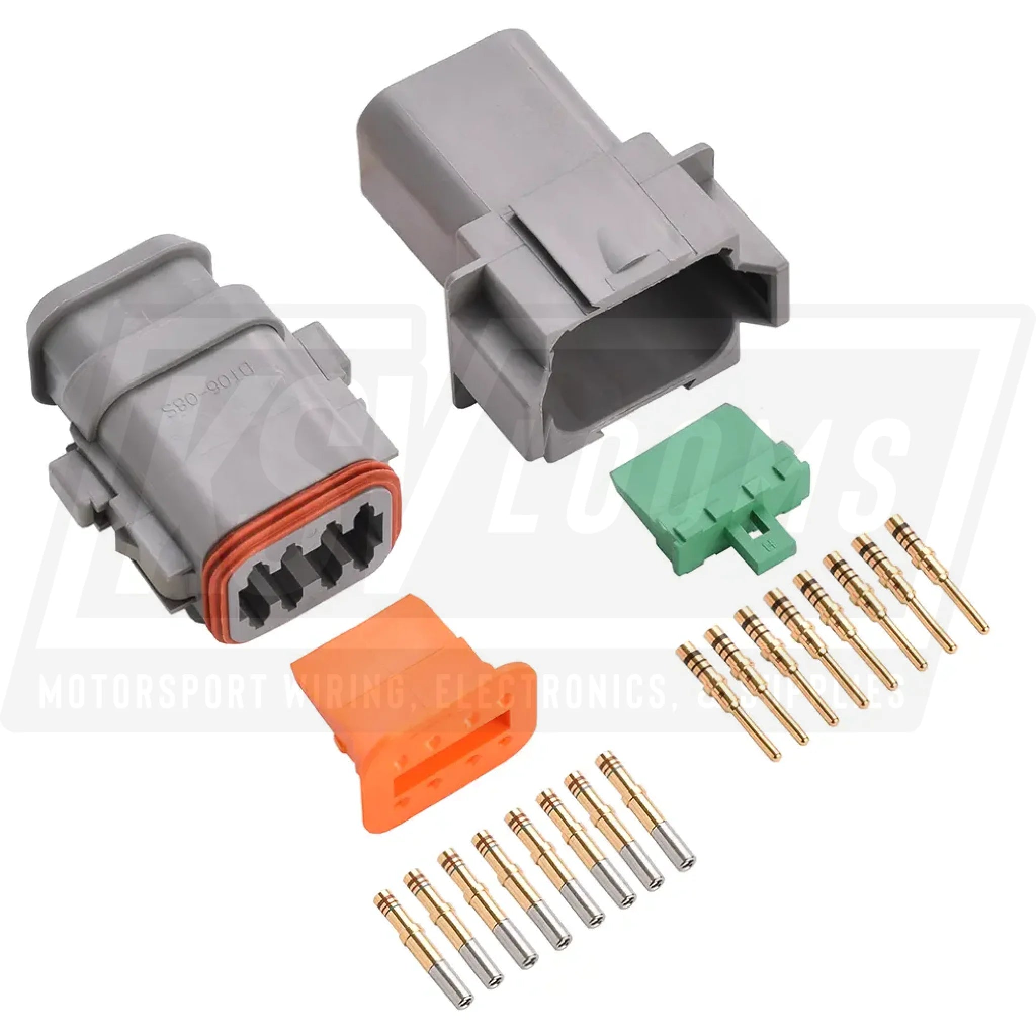8-Way Mated Deutsch DT (Key A) Connector Kit DT04-08PA and DT06-08SA-E008 (Gold 20-16 AWG)