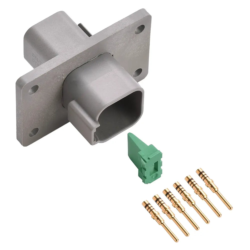 6-Way Deutsch DT04-6P-L012 Flanged Receptacle Connector Kit (Gold Pins, 20-16 AWG)