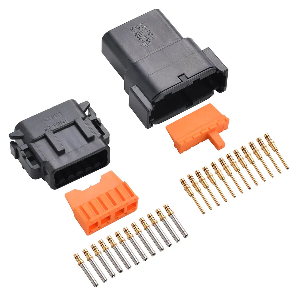 12-Way Mated Deutsch DTM Connector Kit, DTM04-12PB and DTM06-12SB (Gold, 24-20 AWG)