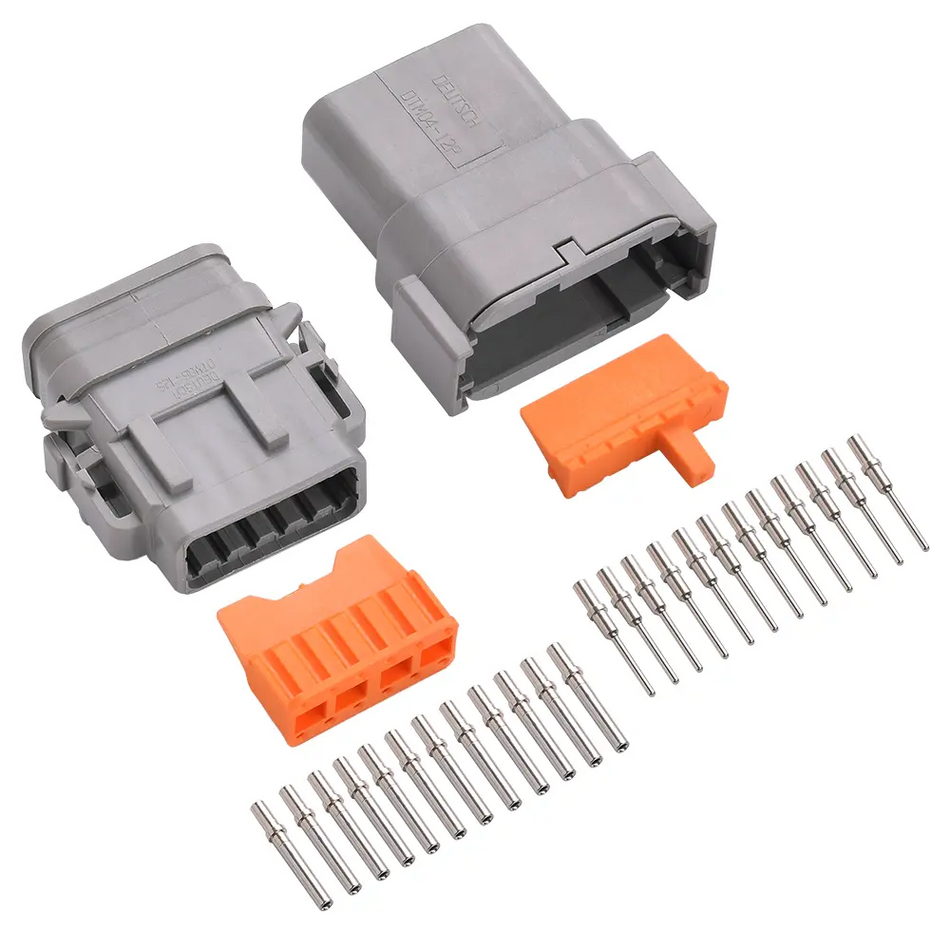 12-Way Mated Deutsch DTM Connector Kit, DTM04-12PA and DTM06-12SA-E007 (Nickel, 24-20 AWG)