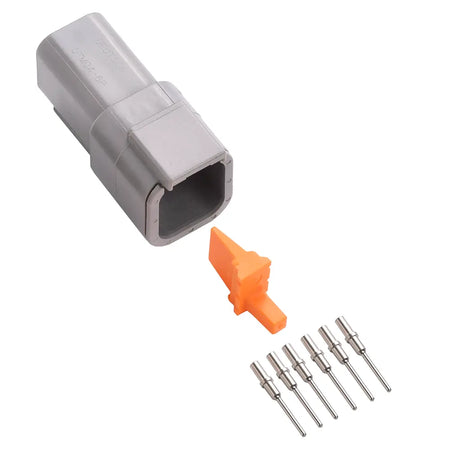 6-Way Deutsch DTM04-6P Receptacle Connector Kit (Nickel Pins, 24-20 AWG)