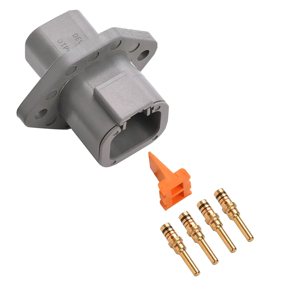 4-Way Deutsch DTP04-4P-L012 Flanged Receptacle Connector Kit (Gold Pins, 14-12 AWG)