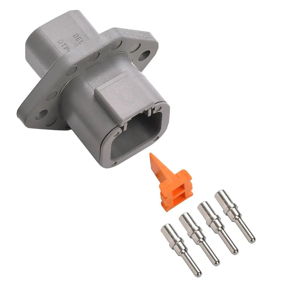 4-Way Deutsch DTP04-4P-L012 Flanged Receptacle Connector Kit with Nickel Pins, 14-12 AWG