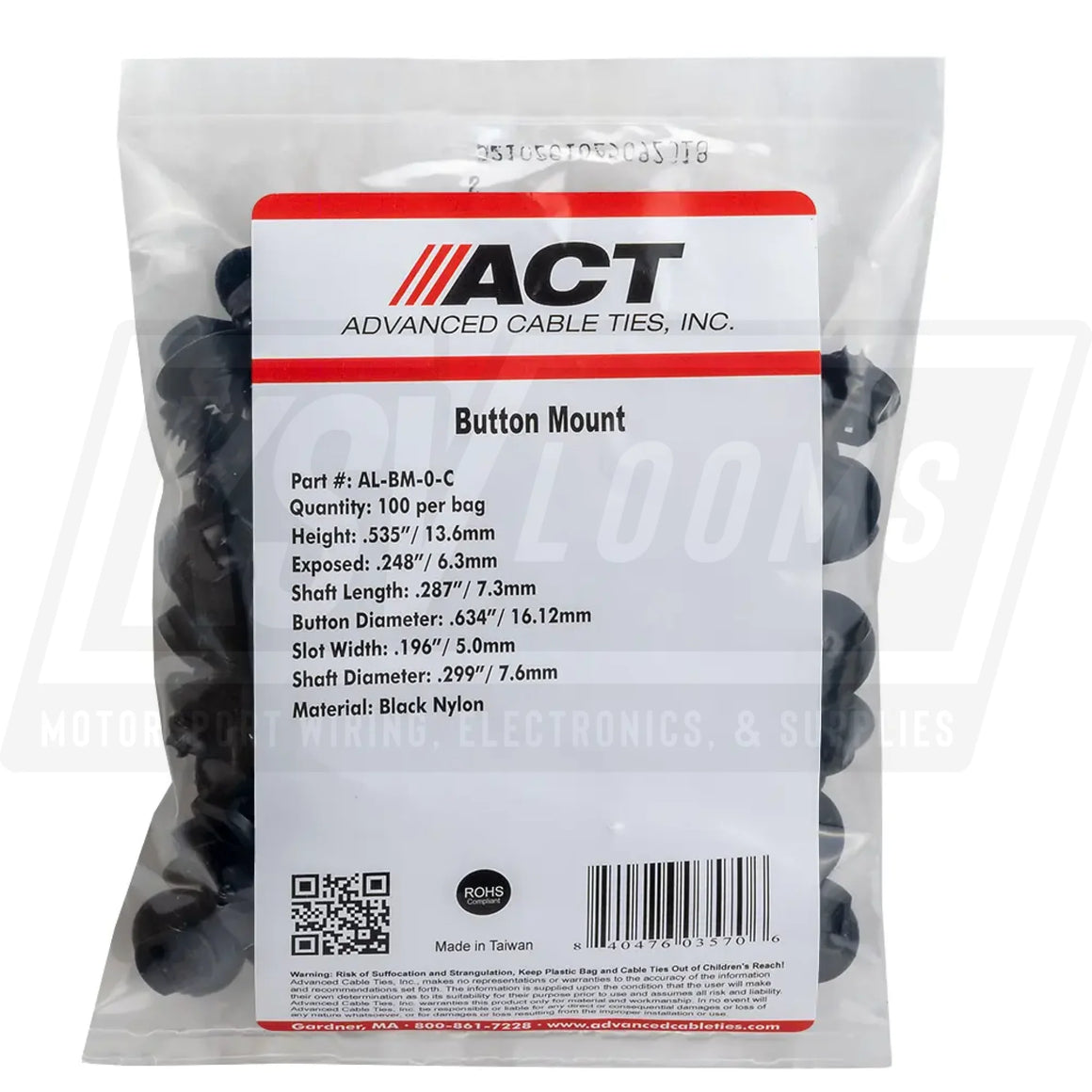 ACT CABLE TIE BUTTON MOUNT BLACK