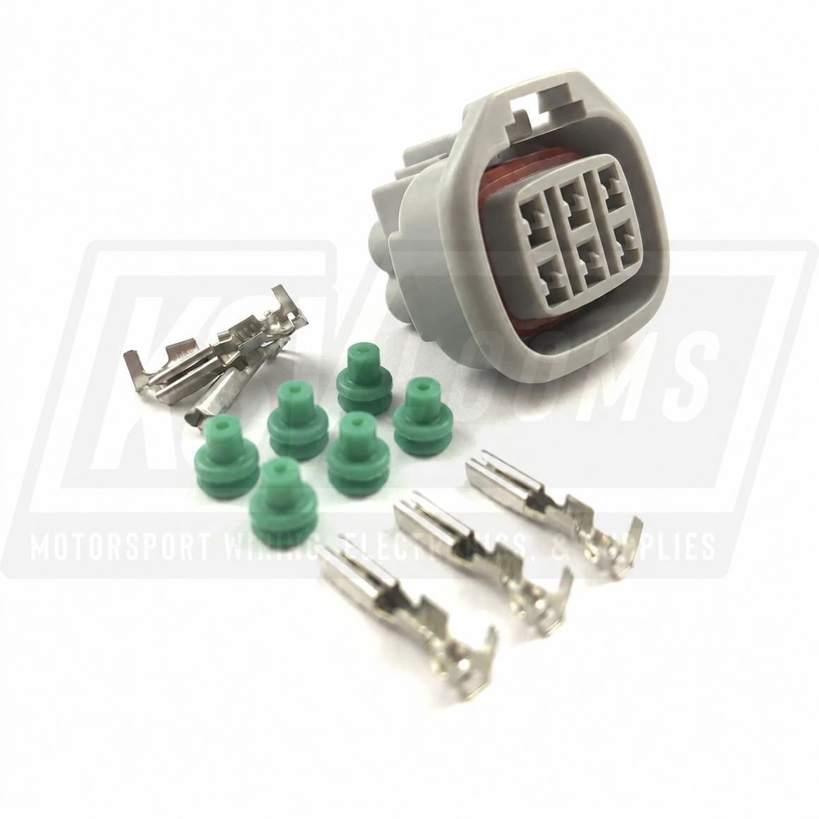 Sumitomo 6189-0029 MT Sealed Series 6-Way Connector Kit, front view with six wire seals and six socket terminals