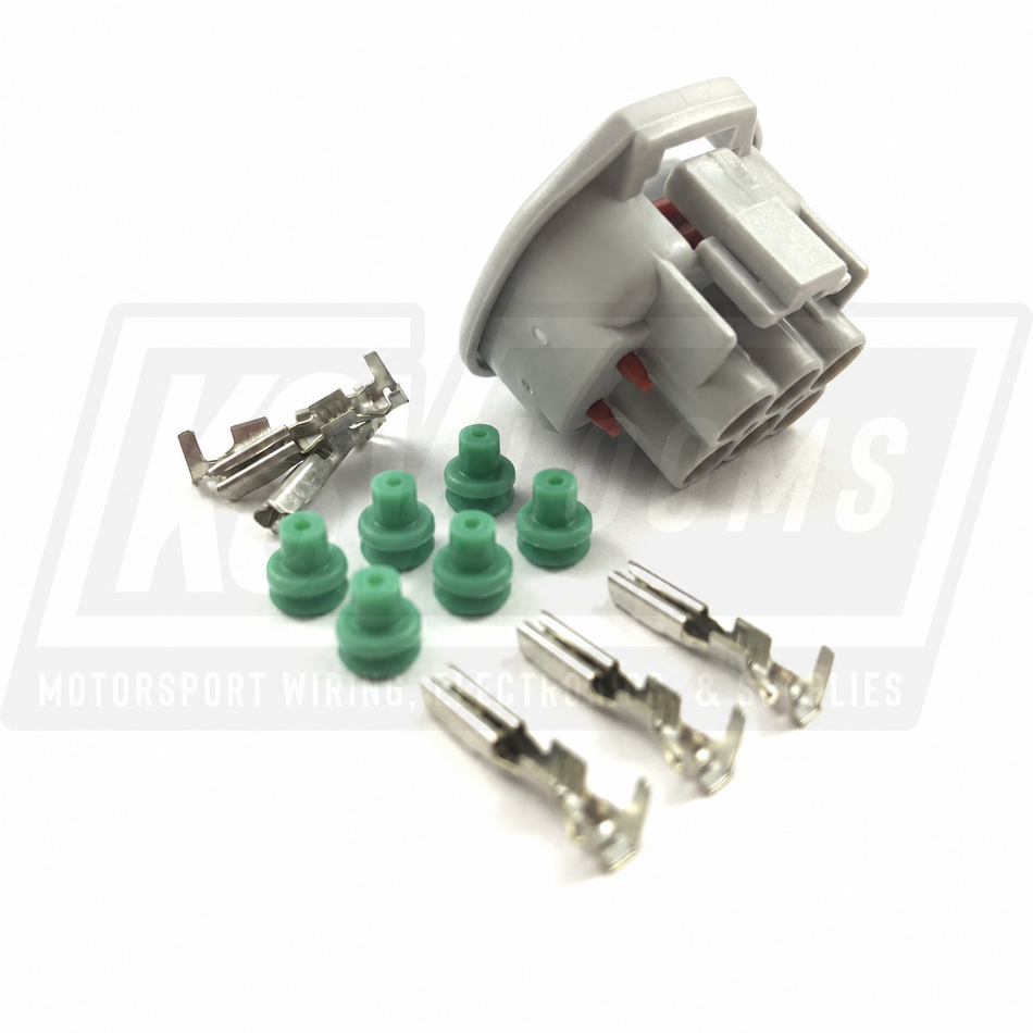Sumitomo 6189-0029 MT Sealed Series 6-Way Connector Kit, rear view with six wire seals and six socket terminals