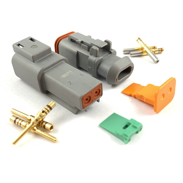 Mated Deutsch DT 2-Pin Connector Plug Kit, 20-16 AWG Gold Solid Contacts
