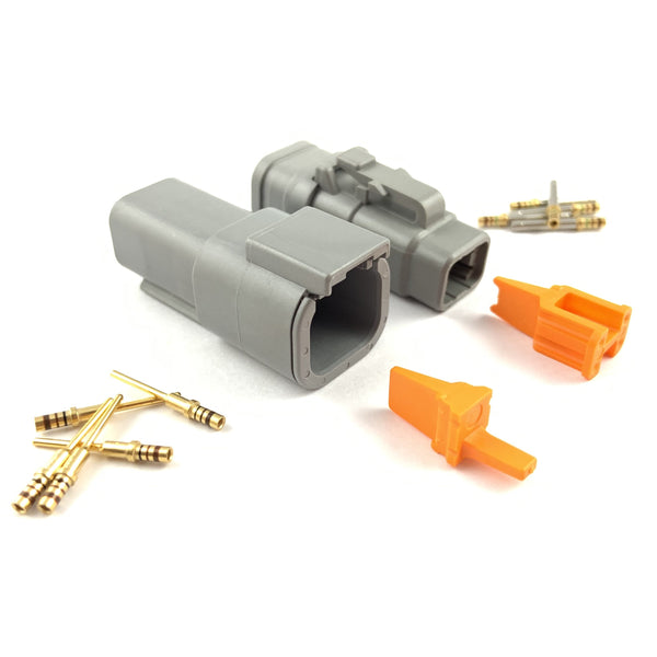 Mated Deutsch DTM 4-Pin Connector Kit, 24-20 AWG Gold Solid Contacts